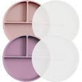 Moonkie Suction Plates for Baby | 100% Silicone BPA-Free Baby Plates with Lids and Food Cover | Divided Design | Microwave and Dishwasher Safe | Toddler Plates 2 Pack