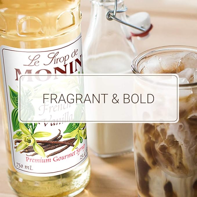 Monin - French Vanilla Syrup, Boxed, Versatile Flavor, Natural Flavors, Great for Coffees, Cocktails, Shakes, and Kids Drinks, Non-GMO, Gluten-Free (1 Liter)
