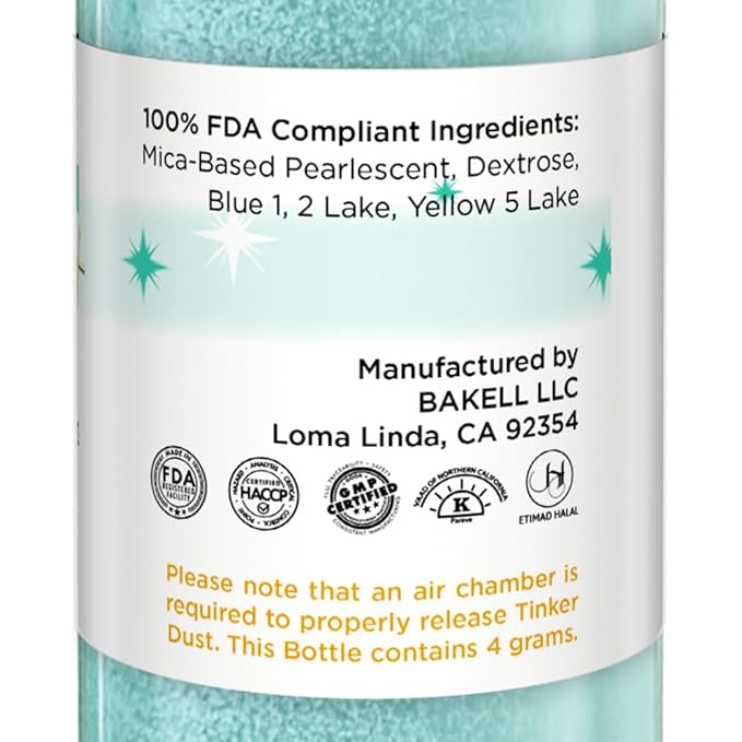 Bakell - Turquoise Tinker Dust (4g, 1x Mini Spray Pump) Edible Glitter for Food, Desserts, and Beverages!