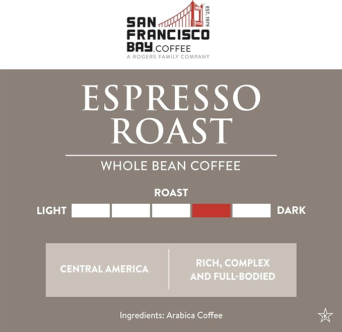 San Francisco Bay Coffee - Medium-Dark Roast Whole Bean Coffee - Espresso Roast (2 lb bag)