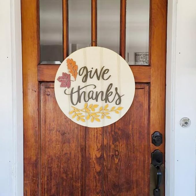 Fall Stencils for Painting on Wood 12”,Thanksgiving Stencil Round Hello Pumpkin Stencils Give Thanks Drawing Templates for Door Porch Hanger Fall Wreath Home Decor