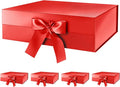 HAPPY POTATO 6 Large Christmas Gift Boxes with Ribbon 13.5x9x4.1 Inches, Red Gift Boxes with Lids, Bridesmaid Proposal Boxes, Magnetic Gift Box for presents (Glossy Red, Pack of 6)