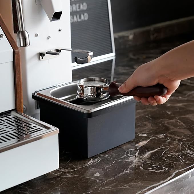 watchget Espresso Coffee Knock Box Durable Stainless Steel Dump Bin for Coffee Grounds with Removable Non-Slip Base Coffee Grounds Container for Home/Cafe, Small