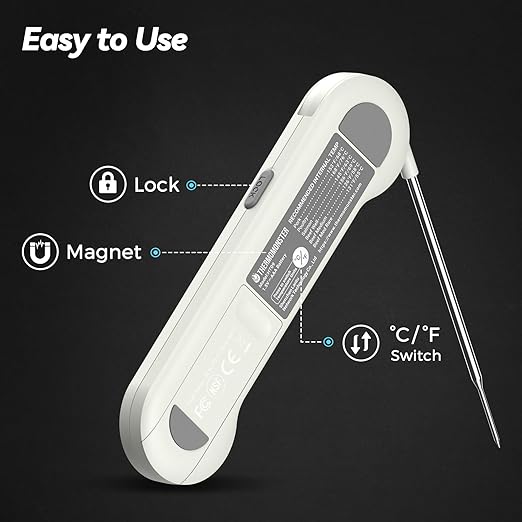 0.5 Sec Instant Read Meat Thermometer Digital with ±0.5℉ Precision, 100% Waterproof Auto Flip Bright LCD Screen, Motion Sensing Food Thermometer for Cooking Kitchen Oven Grill Candy BBQ, White