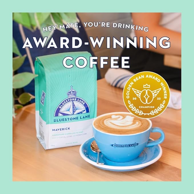 Bluestone Lane Coffee Beans, Maverick Espresso, Medium Roast, Whole Bean, 12 Ounce Bag (Pack of 2)