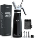 Whipped Cream Dispenser,Aluminum 500ml Whipped Cream Maker,3 Decorating Nozzles,1 Brush,1 Storage Bag,withou N2O Charger,Black