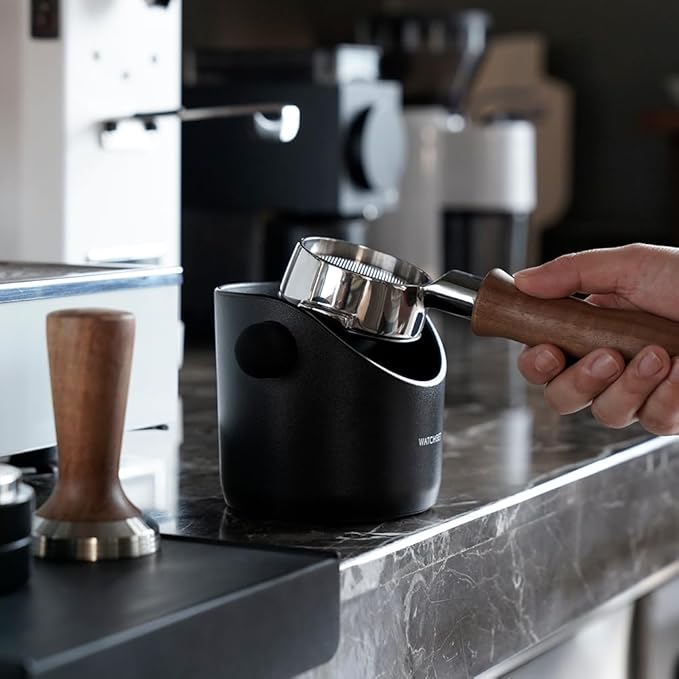 Espresso Knock Box,watchget Coffee Knock Box with Durable Knock Bar Space-Saving Coffee Ground Bin Non-Slip Base, Small Espresso Dump Bin