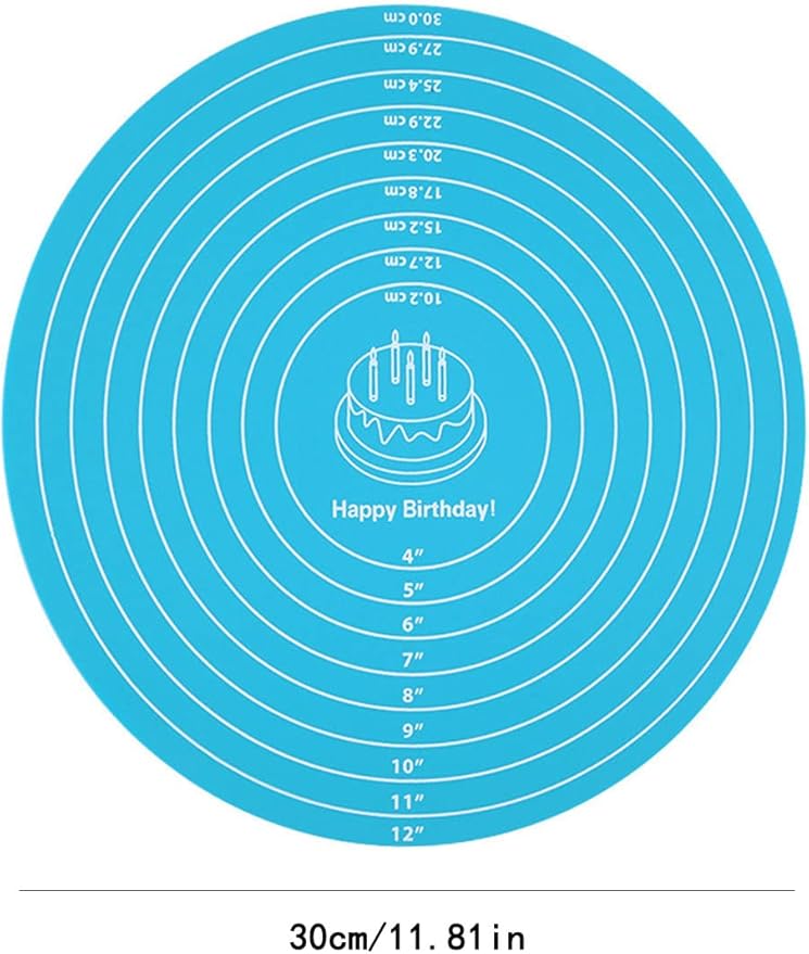 Silicone Baking Mat Cake Mat Silicone Cake Mat Silicone Baking Mat with Measurements for CakeTurntable Stand Non-Stick Heat Resistant Pastry Baking Sheet -Blue