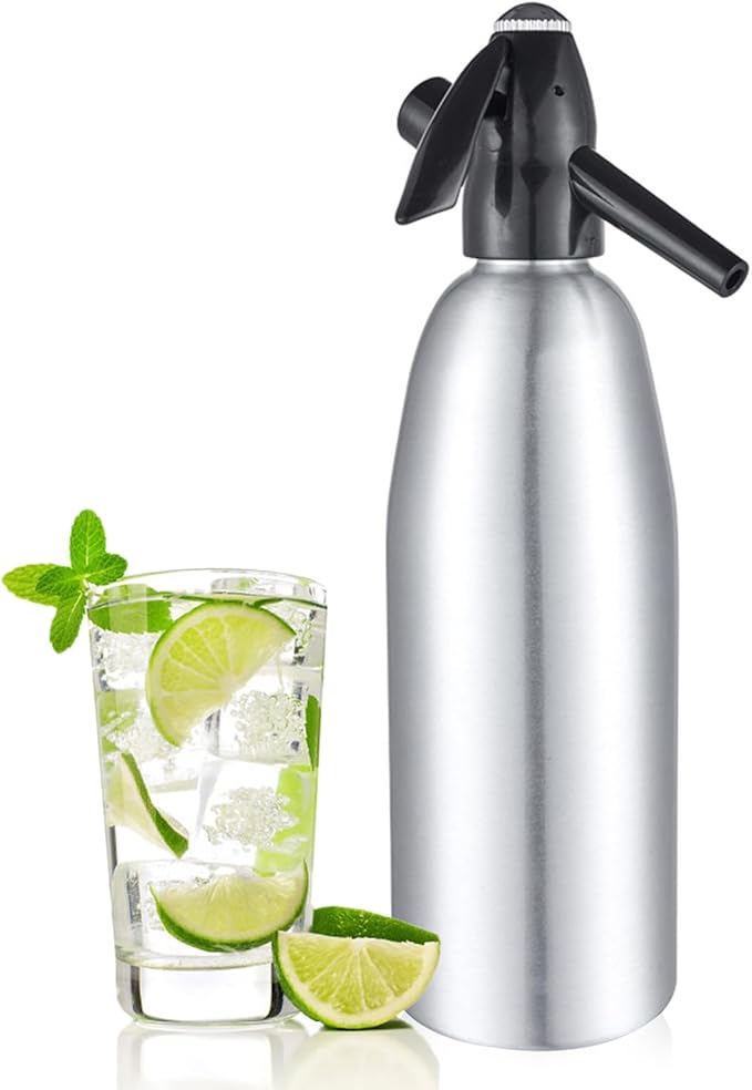 1L Portable Home Soda Maker – Aluminum Soda Siphon, Vintage Seltzer Bottle for DIY Homemade Carbonated Drinks, Sparkling Water Maker for Healthy Soda Water & Cocktails (Silver)