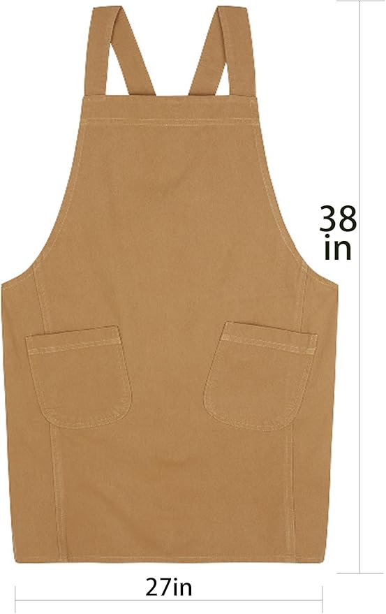 Soft Cotton Linen Apron for Women - Non-tie Cross Back Apron with Pockets, Great for Florist and Kitchen