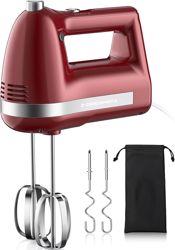 Electric Hand Mixer, Powerful 300W Hand Mixer Electric Handheld with 304 Beaters, Dough Hook, Hand Held Mixer with Turbo for Baking Cakes, Eggs, Cream Food(Red)