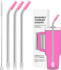 Reusable Stainless Steel Straws with Silicone Tip for Stanley 30oz, Metal Drinking Straws for 30oz Tumbler,3 Bent Tubes & 6 Tips& 1 Cleanr Brush (Vivid Violet)