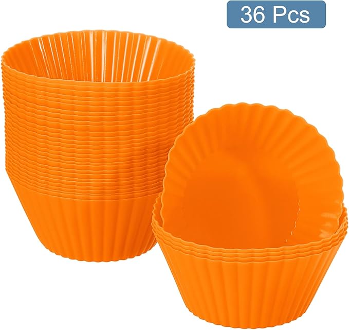 uxcell 36Pcs Silicone Cupcake Liners, Non-Stick Baking Cups, for Cooking Eggs, Baking Muffins and Make a Cake(Orange)