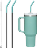 2 Pcs Stainless Steel Straws for 40 oz Stanley Tumbler, Replacement 40 oz Stanley Cup Straw Accessories with Silicone Tips and Cleaning Brush (Light Green)