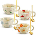 Vesici 4 Styles Cute Ceramic Flower Coffee Mug Set 8. 5 oz Vintage Aesthetic Porcelain Floral Tea Coffee Cup with Handle Dishwasher Microwave Safe for Woman Girls Gifts