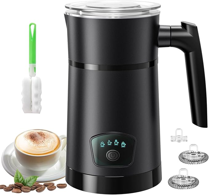 Milk Frother, 4 in 1 Electric Milk Steamer, Hot and Cold Foam Maker, 11.8 oz/350 mL Milk Warmer, Frother for Coffee Latte, Cappuccino, Hot Chocolate, 1 min Fast Frothing, Auto Shut-Off