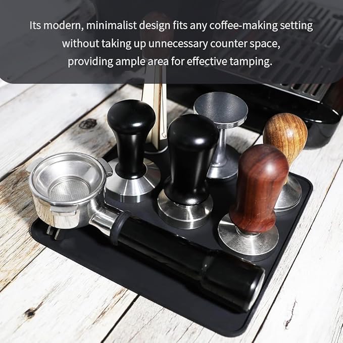 Non-Slip Silicone Espresso Coffee Tamper Mat 5.9x7.87inch Coffee Powder Pad Coffee Press Counter Mat Espresso Machine Tamp Mat Tamping Mat for Barista Tools and Accessories (Black）