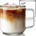 Aquach 22oz Large Clear Glass Coffee Mugs Set of 2 - Serve as General Drinking Glasses for Water, Coffee, Tea, and Juice