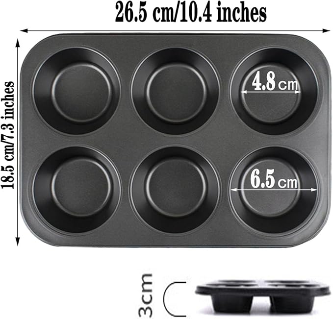 2 Packs Nonstick Round Muffin Baking Pan Tin, 6-Cup Muffin Tin, Cupcake Pans, Cheesecake Pans, Carbon Steel, Black