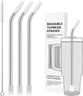 Reusable Stainless Steel Straws with Silicone Tip for Stanley 30oz, Metal Drinking Straws for 30oz Tumbler,3 Bent Tubes & 6 Tips& 1 Cleanr Brush (Transparent)