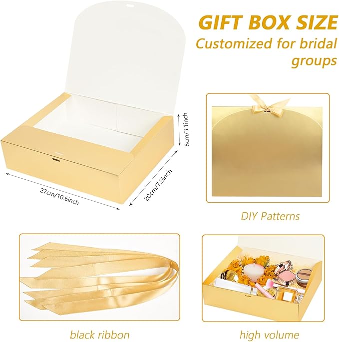 15Pack Gift Boxes with Lids, 10.6x7.8x3.1 Inches Bridesmaid Proposal Boxes with Ribbon, Gold Gift Boxes for Presents,Kraft Paper Boxes for Wedding Christmas Birthday Baby Shower Party