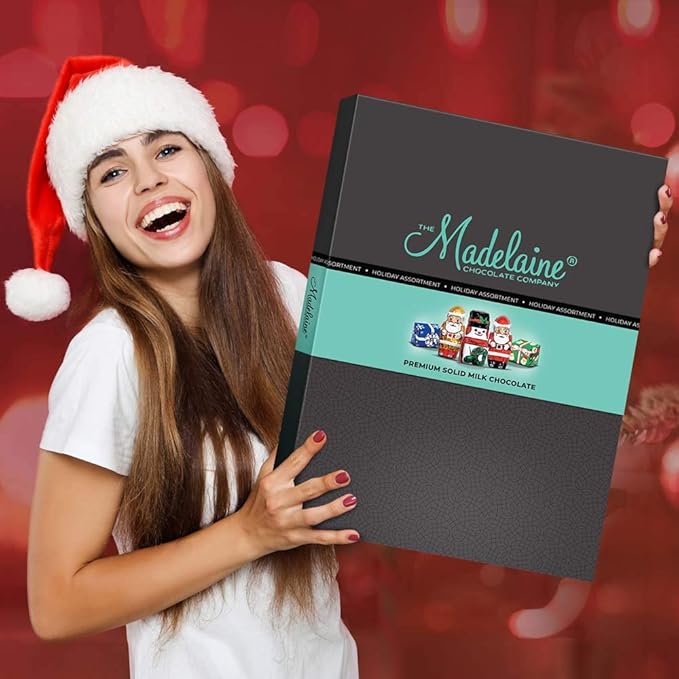 Premium Madelaine Chocolate Gift Box - 45 Assorted Pieces - Rich & Creamy Solid Milk Chocolates - Best Corporate Holiday Gift - Great for Teachers & Coaches - Whimsical Holiday Themed Foil Wrappers