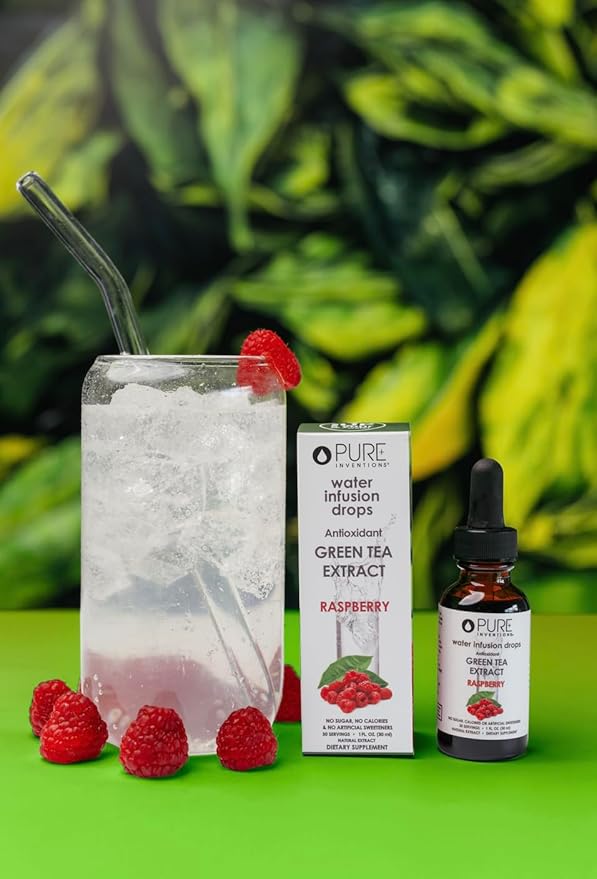 Pure Inventions - Green Tea Raspberry Water Infusion Drops - Antioxidants & Electrolytes - Health & Wellness Drink - Immunity Support - Sugar Free, Zero Calorie, No Artificial Sweeteners - 30 Servings