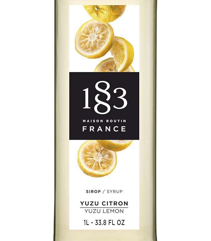 1883 Yuzu Lemon Syrup for Drinks, Made in France, 1 Liter Glass Bottle