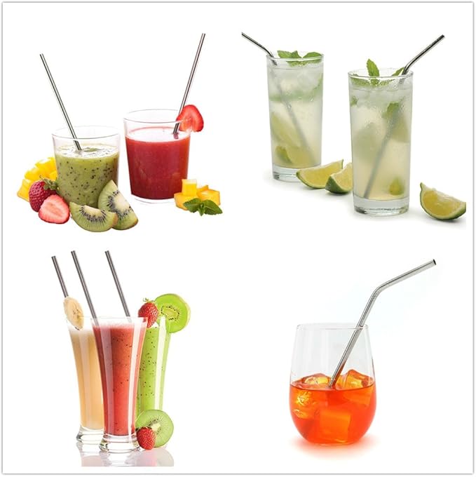 Reusable Stainless Steel Drinking Straws, 20 Pcs 4 Size - 6.3'' 7.1'' 8.5'' 10.5'', Long Short Smoothie Drinking Straight Straws With 2 Brushes and Carry bag, Fit for 20/30 oz Tumblers