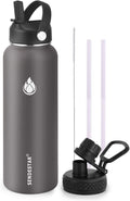 SENDESTAR Stainless Steel Water Bottle, Wide Mouth Water Bottle 40 oz with Straw Lid, Spout Lid, Double Wall Vacuum Insulated Leak Proof, Keeps Liquids Hot or Cold (Gray)