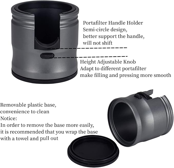 Espresso Tamping Station, Coffee Portafilter Holder, Aluminum Alloy Stand Fit for Most 51mm, 53mm, 54mm and 58mm Portafilter (Round, Grey)