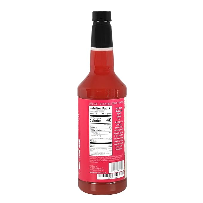Top Hat Ruby Go Wild - Hibiscus & Grapefruit Flavor - Paloma Drink Mix - Hibiscus Syrup 5x Concentrate - Compatible with SodaStream- Grapefruit Juice - 32oz Bottle