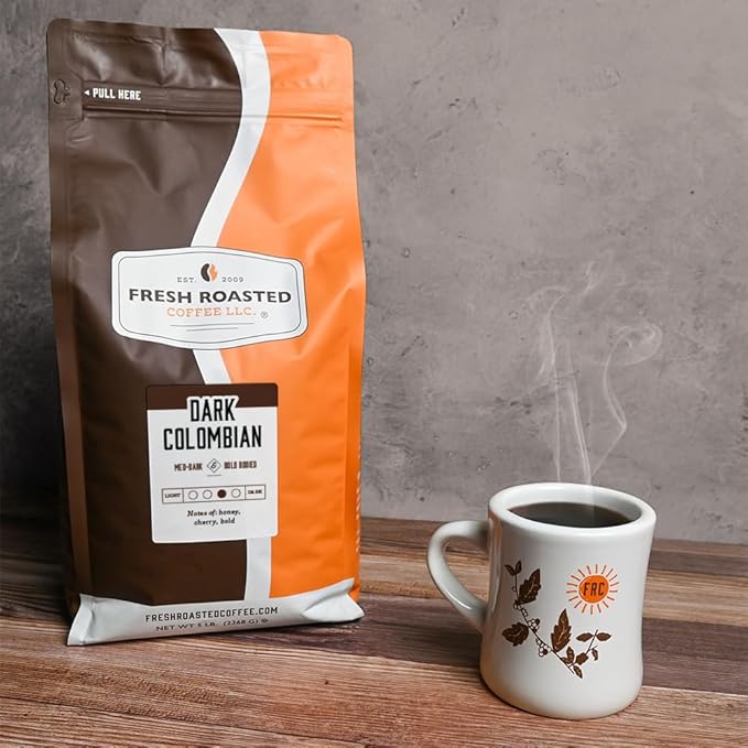 Fresh Roasted Coffee,100% Dark Colombian, 5 lb (80 oz), Med-Dark Roast, Kosher, Ground