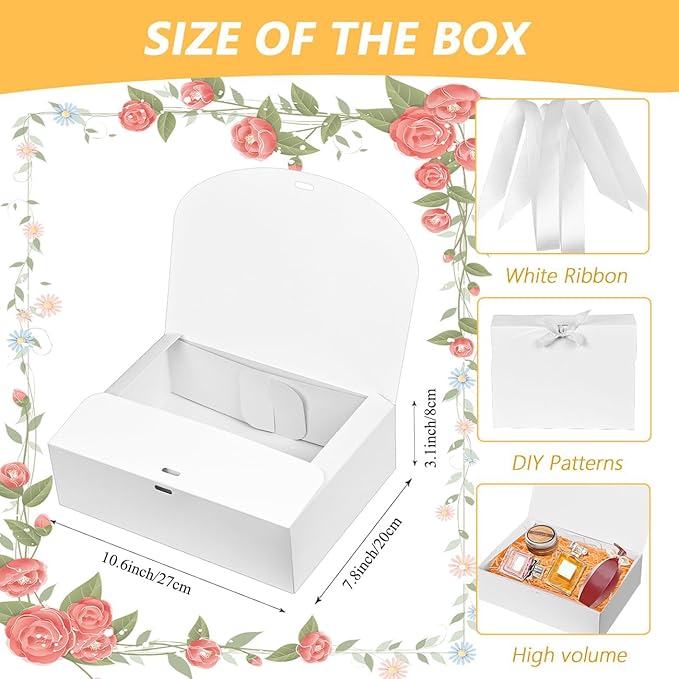12Pack White Gift Boxes with Lids, 12×9.8×3.1 Inch Gift Box with Ribbon, Elegant Bridesmaid Proposal Box for Wedding, Birthday, Party, Christmas, Bridesmaid, Graduation
