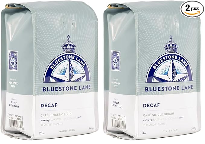 Bluestone Lane Coffee, Decaf Colombian Espresso Beans, Medium Roast, Whole Bean, 12 Ounce Bag, Fresh Roasted Single Origin (Pack of 2)