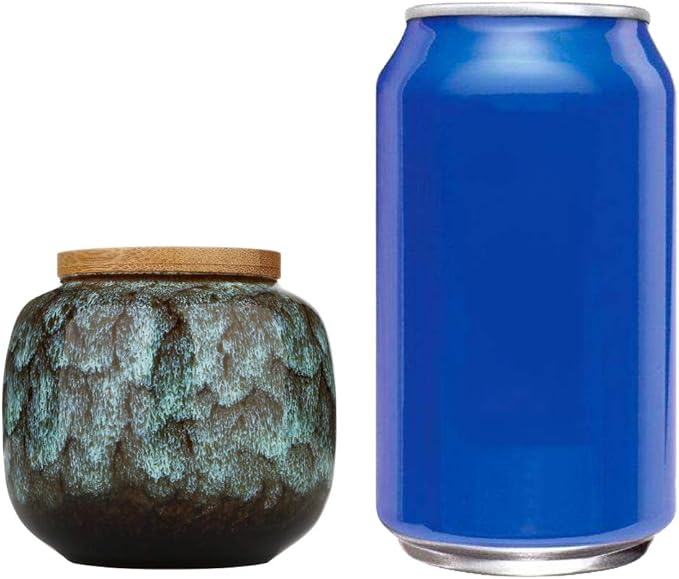 Gets Traditional/Vintage Chinese Style Ceramic Storage Jars with Bamboo Lid, Tea Tins Cans Canister for Kitchen Spice, Tea, Coffee, Condiment (Light blue)
