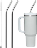 Repeatable Metal Straw with Silicone Tips for 30 oz Stanley Tumbler, 2 Pcs 30 oz Stainless Steel Straws Replacement for Stanley Tumbler, 1 Straw Brush, BPA Free（Light Gray）