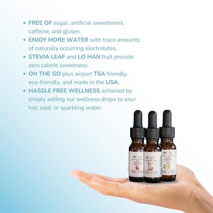 Pure Inventions - Coconut Water, Lemon Lime & Watermelon Water Infusion Drops - Antioxidants, Vitamin C & Electrolytes - Health & Wellness - Immunity Support -Sugar Free, Zero Calorie -12 Servings ea.