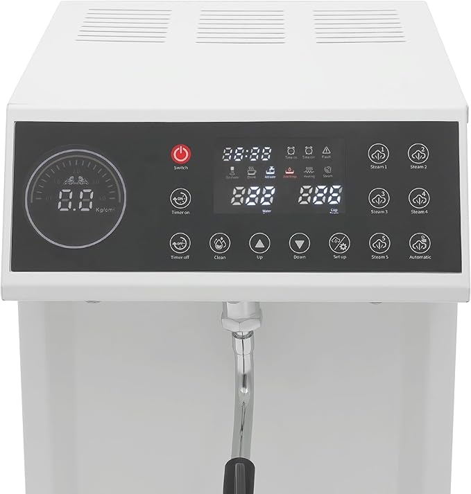 8L/2.11gal Commercial Steam Milk Frother, 3000W 5-Gear Fast Heating Milk Steamer Machine Electric Steam Milk Frothing Machine Espresso Coffee Milk Foam Machine for Bar Cafe
