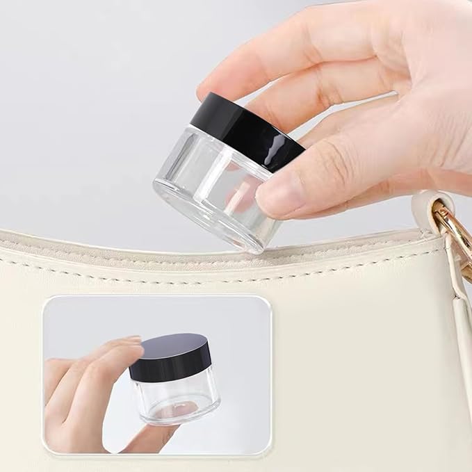 1 oz Glass Jars with Lids,3 Pack Clear Small Glass Cosmetic Jars with Lids,60 ml Empty Glass Makeup Containers for Sample, Cream, Lotion,Powder (1 OZ, Clear)