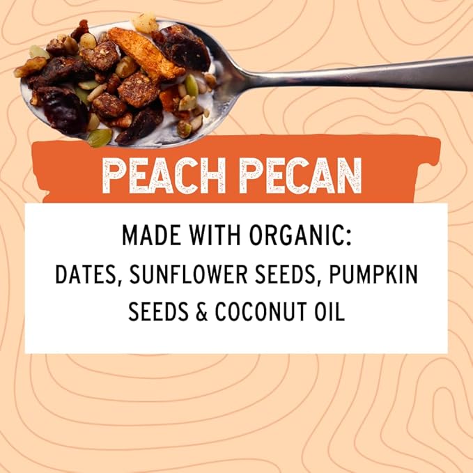 Wildway Keto Granola | Peach Pecan | Grain-Free, Certified Gluten-Free Cereal | Vegan, Low Carb | No Sugar Added | Paleo-Friendly | Non-GMO Fruit & Nut Clusters | Nutrient-Rich Snack | 8 oz, 6 Pack