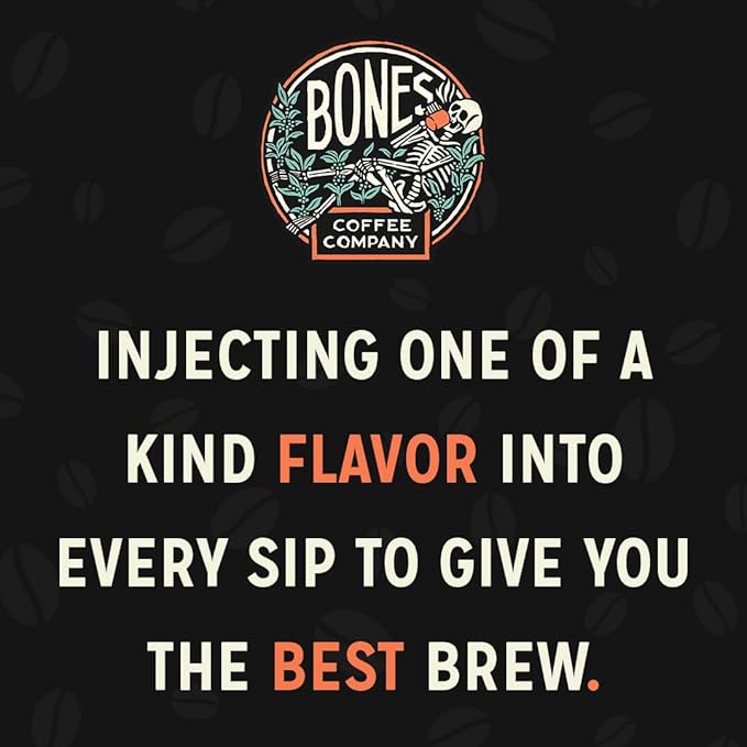 Bones Coffee Company High Voltage, Highly Caffeinated Unflavored Coffee, Medium Roast Low Acid Arabica Beans Compatible with Auto drip and French Press Coffee Maker, 12 Oz Whole Bean