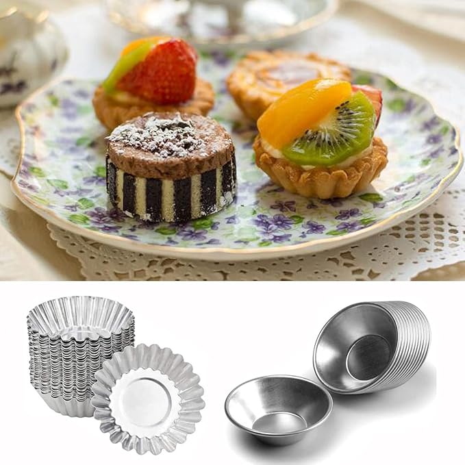 Egg Tart Molds Reusable, Non-Stick Mini Tart Pan Pie Tins Cupcake Cake Baking Cups,Aluminium/30 Pieces