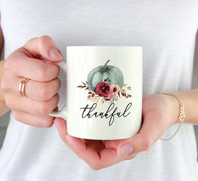 Andaz Press Fall Burgundy Marsala 11oz. Ceramic Coffee Tea Mug, Thankful, 1-Pack, Pumpkin Floral Graphic, Birthday, Friend, Family, Coworker, Autumn Season, Thanksgiving, Festive Ideas