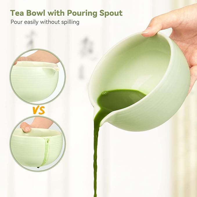 10-Pcs Matcha Kit Set, Whisk and Bowl with Spout & Measuring Spoon, Japanese Ceremony Matcha Tea Making Tools