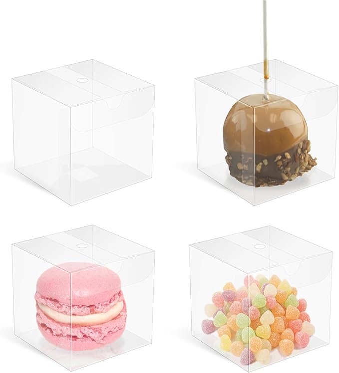 50pcs 2x2x2 Inch Clear Cake Pop Boxes with Hole Top Clear Favor Boxes Macaron Box Treat Box for Birthday Wedding Party