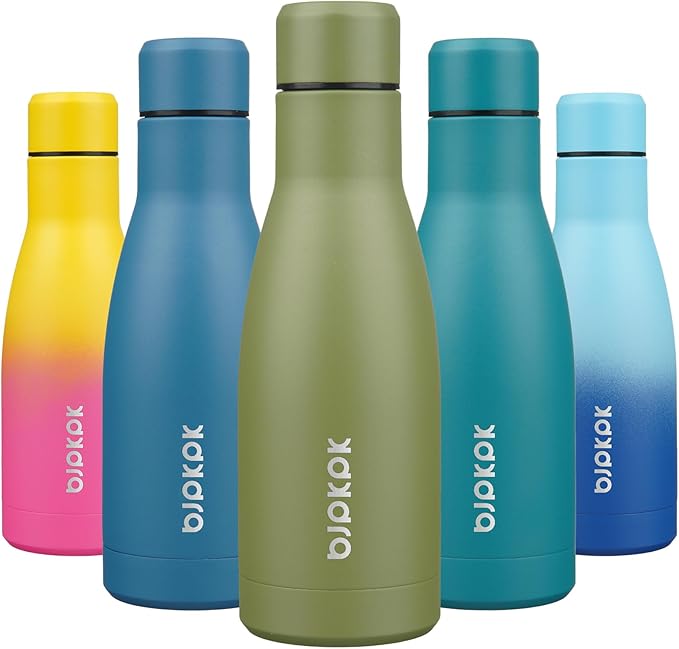 BJPKPK 12oz Water Bottles Stainless Steel Double Wall Vacuum Insulated Small Water Bottles for Travel,Olive Green
