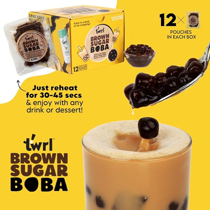 Brown Sugar Boba 12 Pack Box - Instant - Ready in less than 1 Minute - Plant-Based
