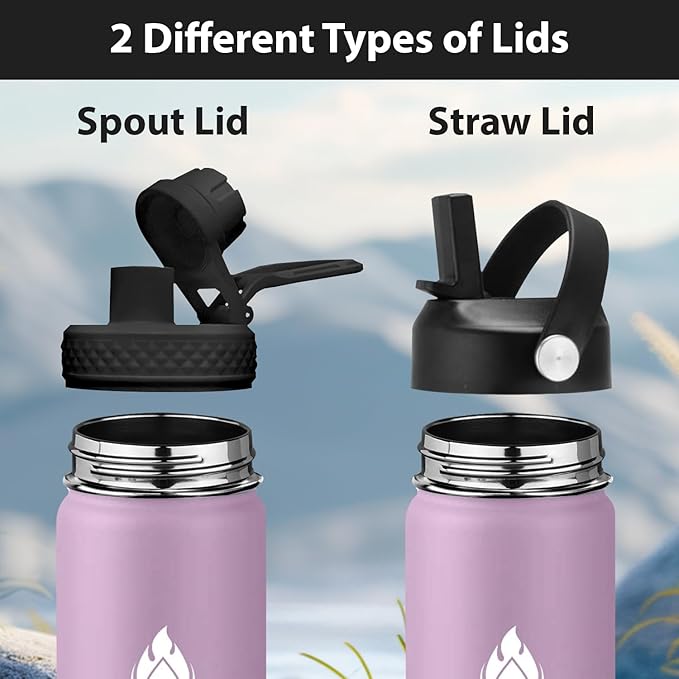 SENDESTAR Water Bottle 32oz Double Wall Vacuum Insulated Leak Proof Stainless Steel Sports Water Bottle—Wide Mouth with New Flex Straw Lid & Spout Lid (Havana)