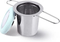Fenshine Tea Infuser Stainless Steel Tea Strainer Folding Handle Tea Filter Extra Fine Mesh Strainer Brewing Basket with Lid for Loose Leaf Tea (Light Blue) …